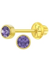 beautiful teeny-tiny gold purple birthstone earrings for babies and children